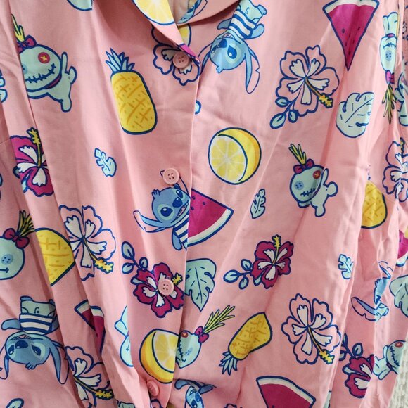 Hot Topic Disney Lilo & Stitch Flowers & Fruit Tie-Front Pink Tank Top Size 2X - Picture 6 of 12